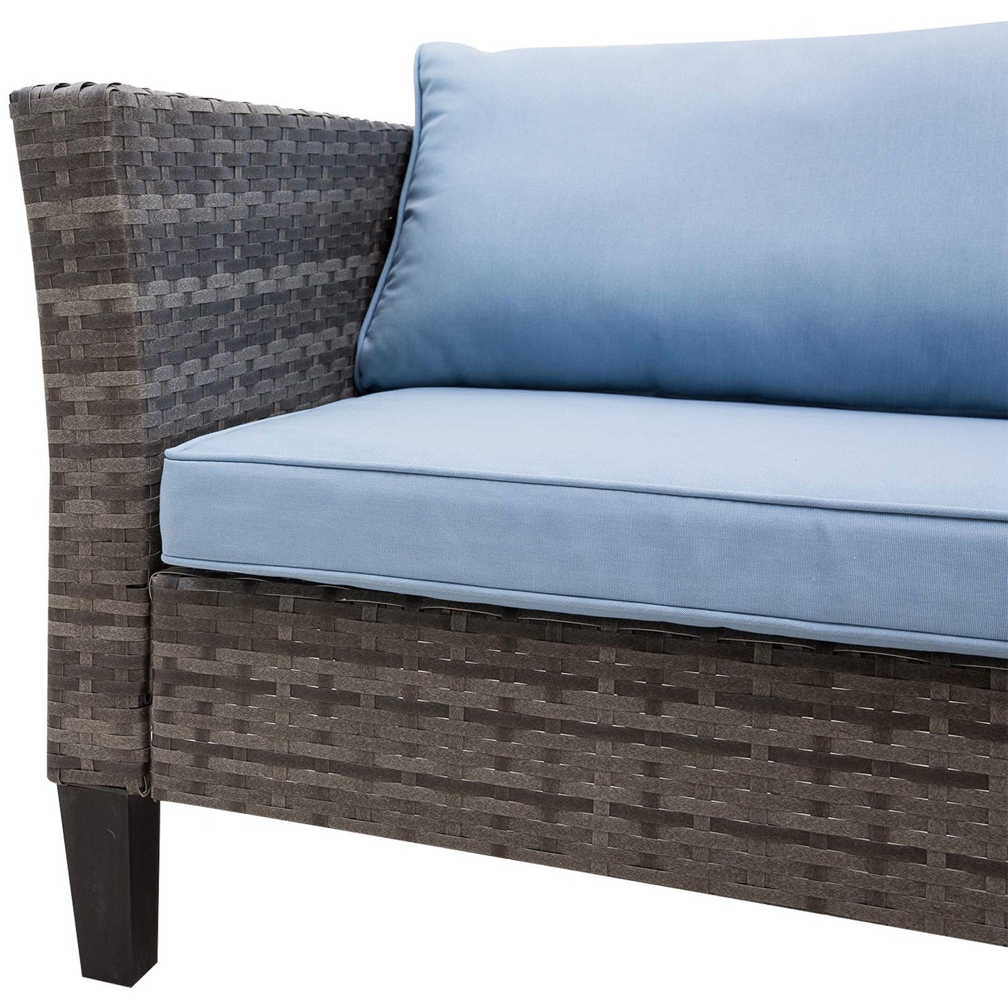 Outsunny Conjunto de Jardín de Ratán Sintético de 4 Piezas Muebles de Jardín con 2 Sofás de 2 Plazas 1 Mesa de Centro y Cojines Anti-UV para Patio Terraza Gris y Azul
