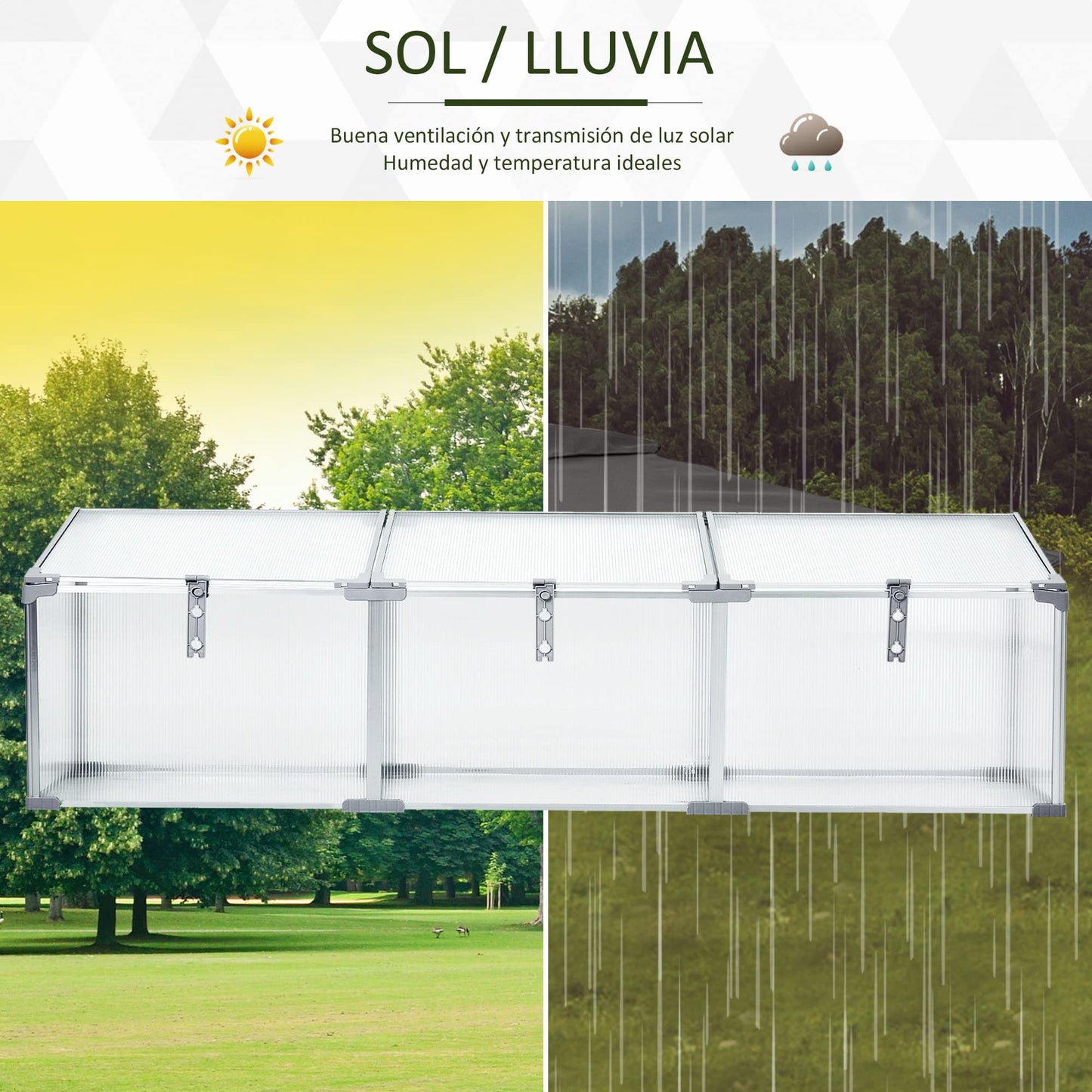 Outsunny Invernadero de Jardín 180x51x51 cm Aluminio Policarbonato Transparente Vivero Casero para Plantas Cultivos Protección UV y Resistente