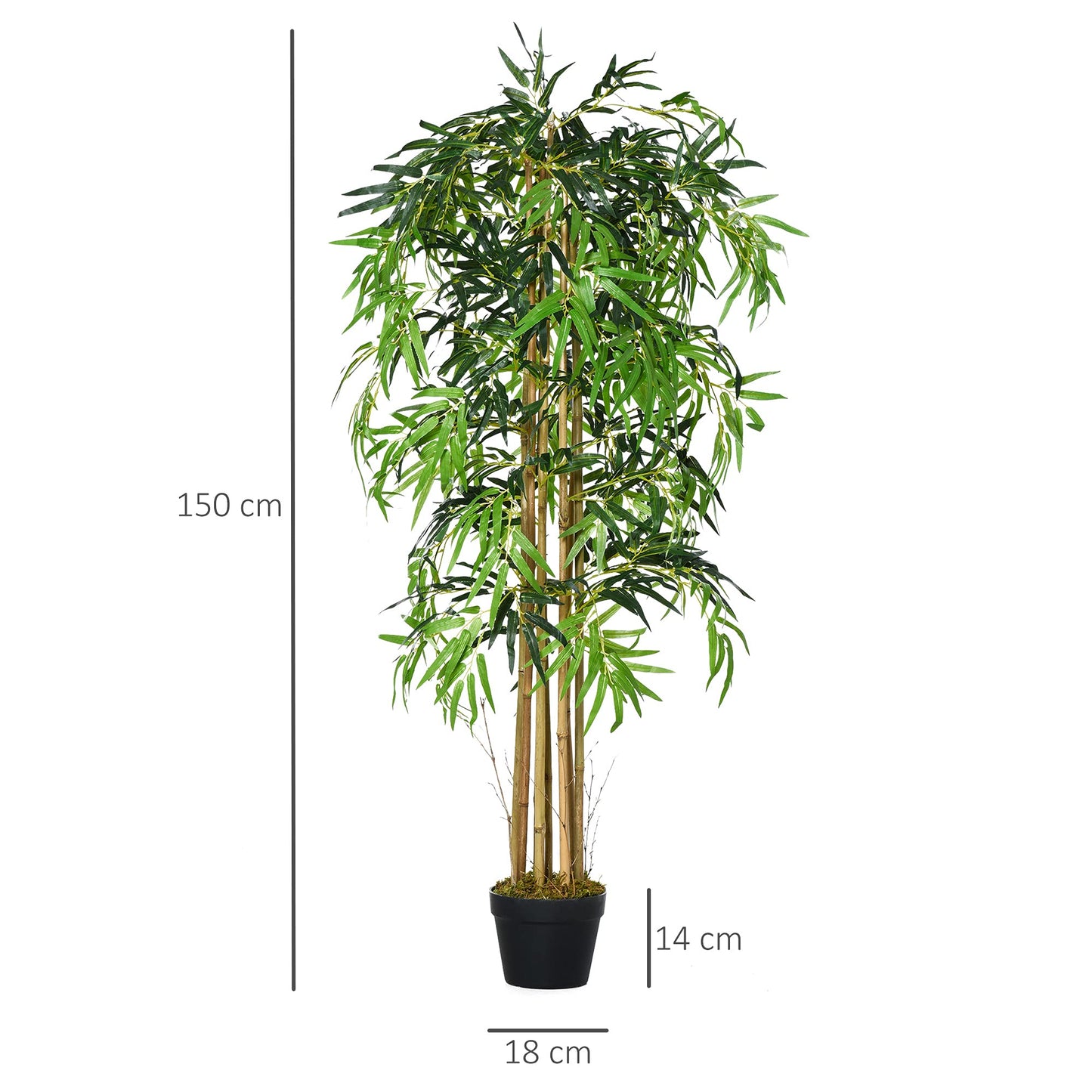 Outsunny Bambú Artificial 150cm con Maceta Árbol Planta Sintética Realista Decorativa para Casa Jardín Oficina Ø18x150 cm Verde