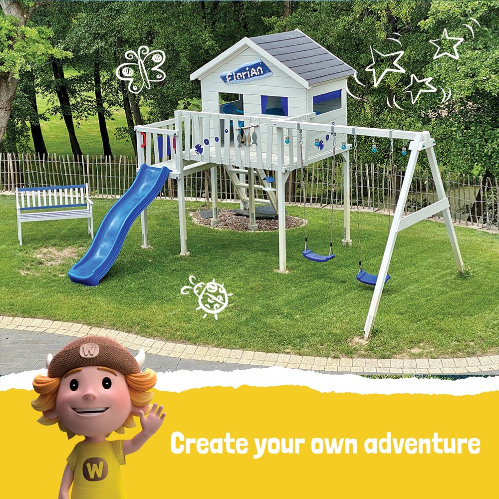 WICKEY Parque Infantil Smart Coast con Columpio y tobogán Rojo, Torre de Escalada Infantil de Exterior con arenero, Escalera y Accesorios de Juego para el jardín
