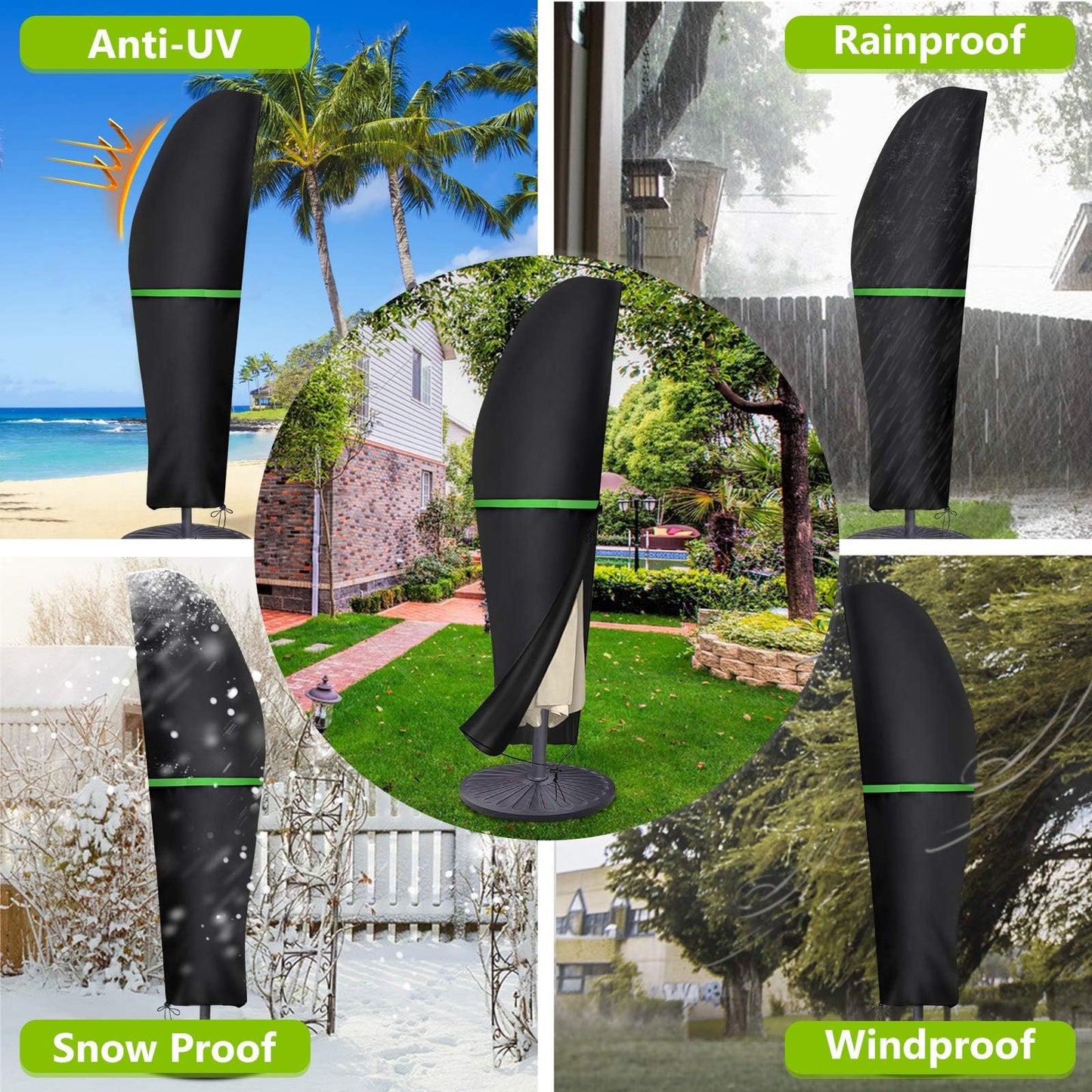 GEMITTO Funda Protectora para sombrilla (diámetro 2-4 m) Funda Impermeable para sombrilla de jardín