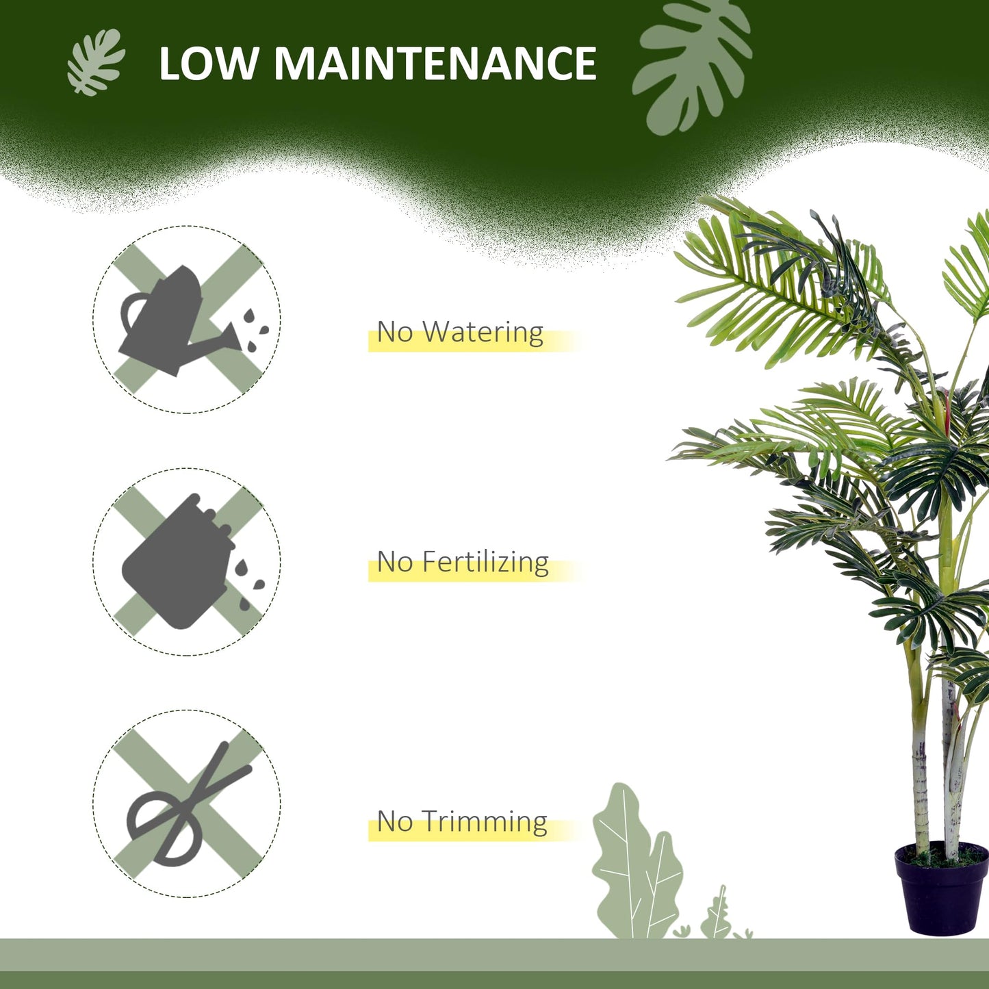 Outsunny Planta Artificial Palmera 150 cm Árbol Artificial con Maceta y Musgo para Decoración Interior Salón Oficina Balcón Ø18x150 cm Verde