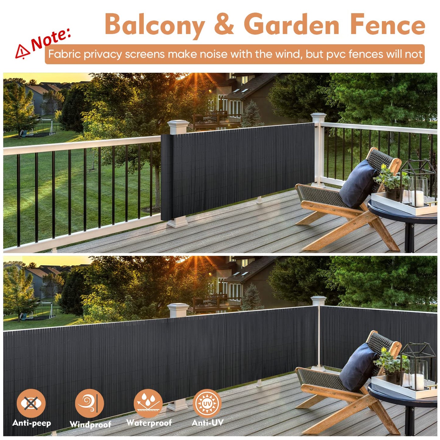 Sekey Estera de PVC, Valla Pantalla, Protección Visual Privacidad, Valla de Plástico Decorativa para Jardín Balcón Terraza, Resistente a la Intemperie, con Bridas, 90 x 300 cm, Antracita