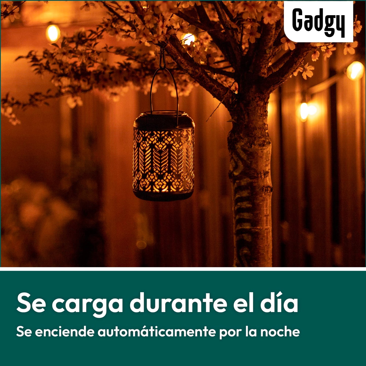 Gadgy Farolillos Solares Exterior | Juego De 2 | Farolas De Jardin y Terraza | Luces LED | Luz Solar de Metal Negro y Dorado | IP65 Impermeable