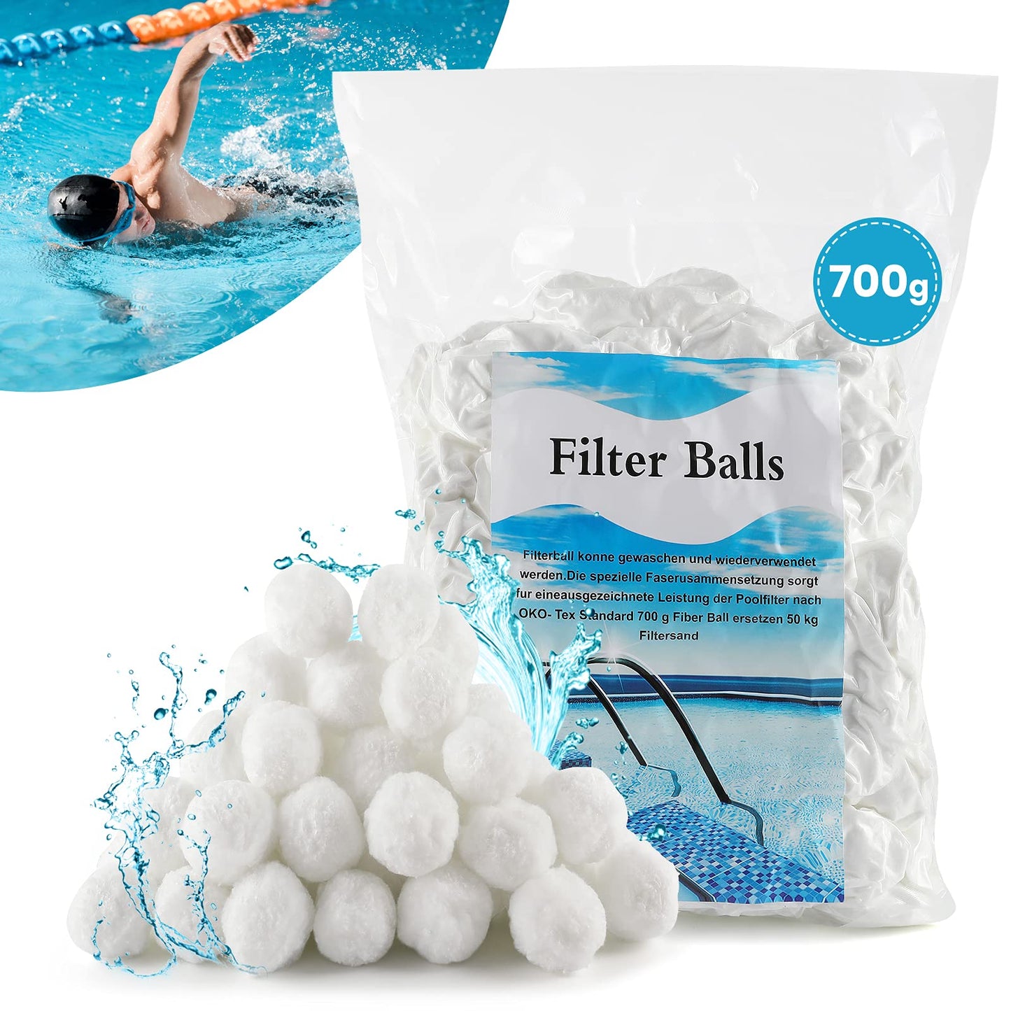 DazSpirit Bola De Filtro Para Piscina 700g Bolas De Filtro, Filter Balls Alternative Para 25Kg Filtro De Arena, Bolas Filtrantes Para Piscina, Filtro De Arena Para Piscina, Medios, Filtrado De Agua