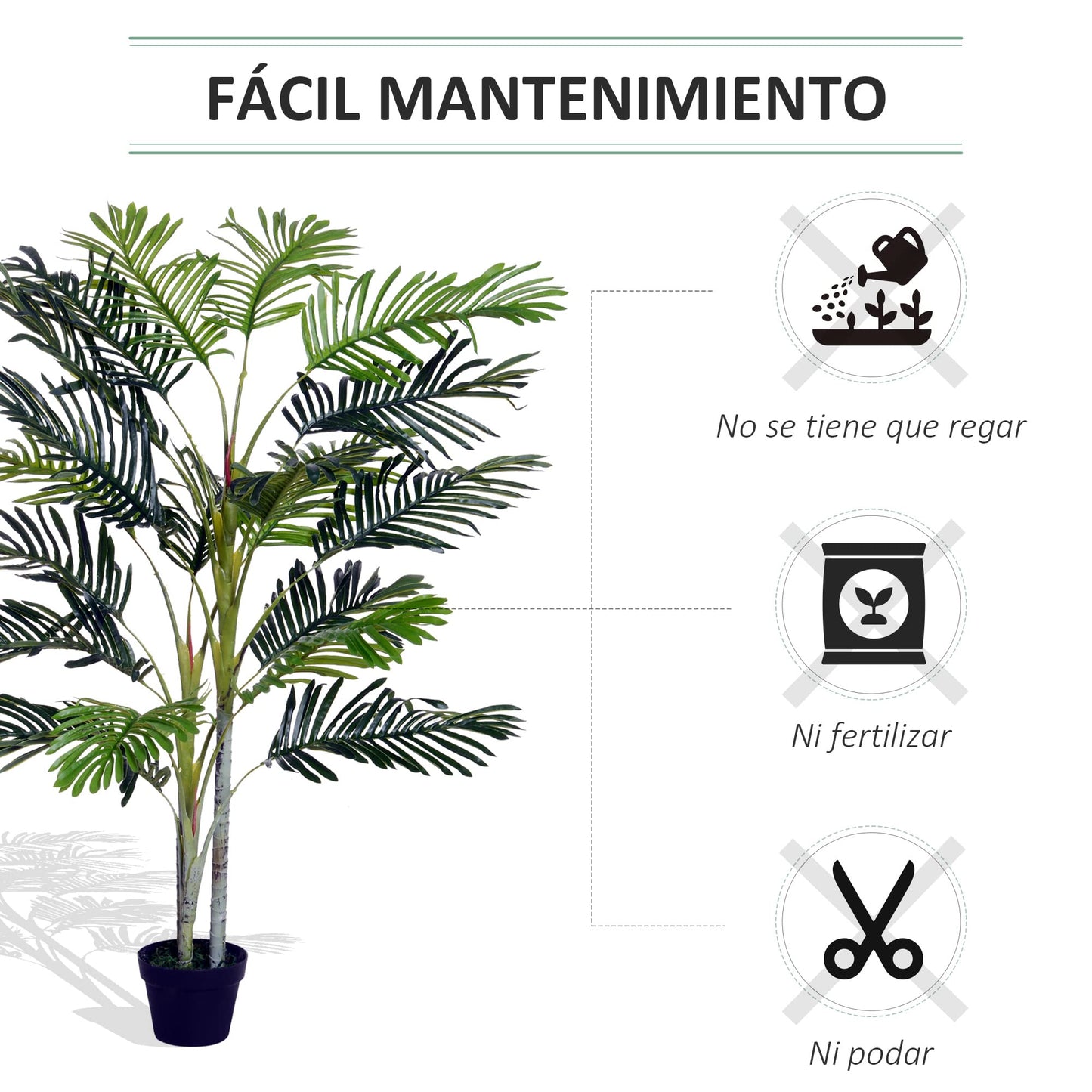 Outsunny Planta Artificial Palmera 150 cm Árbol Artificial con Maceta y Musgo para Decoración Interior y Exterior Salón Oficina Balcón Ø18x150 cm Verde