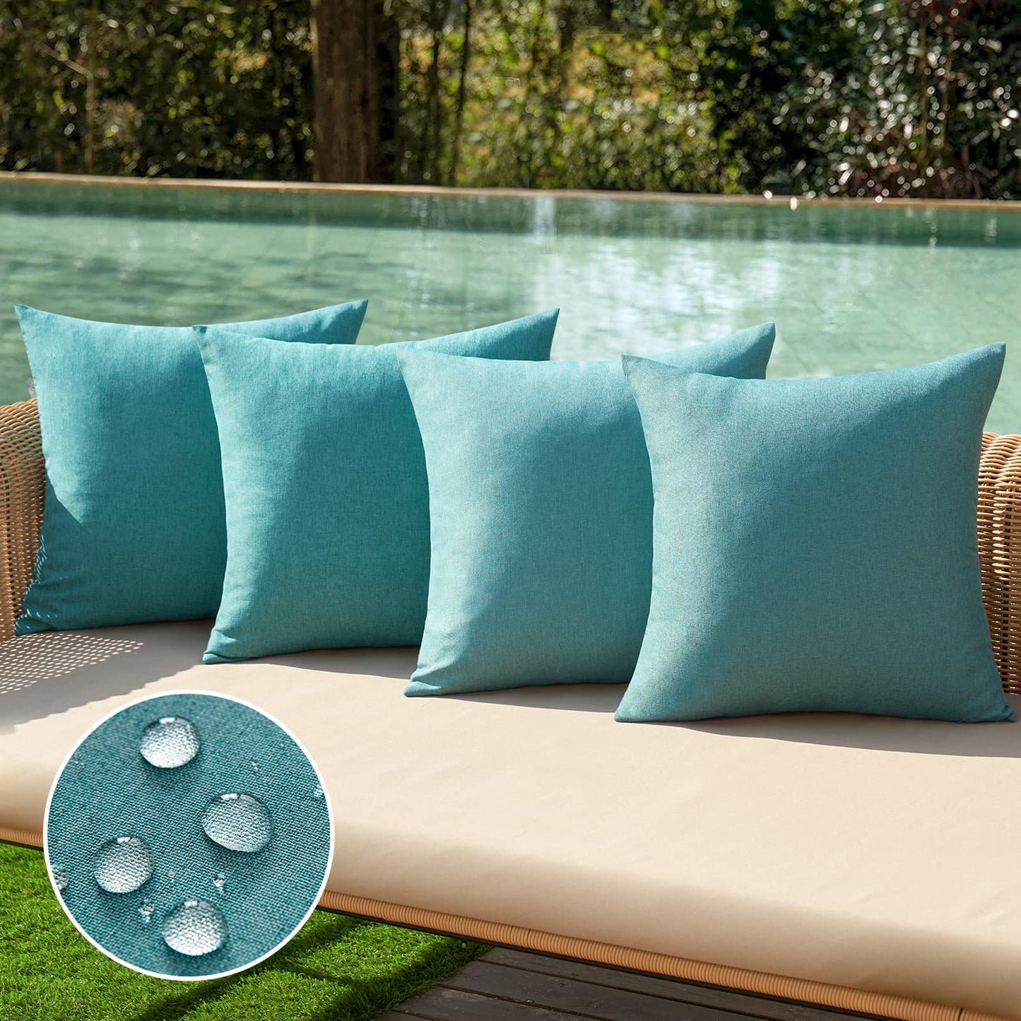 MIULEE Funda de Cojines Exterior Impermeable Fundas de Almohada Sofa Decorativo Lino de Imitación Duradero Cremallera Oculta para Jardin Terraza Salon Silla Cama Oficina 45x45cm 4 Piezas Azul Claro