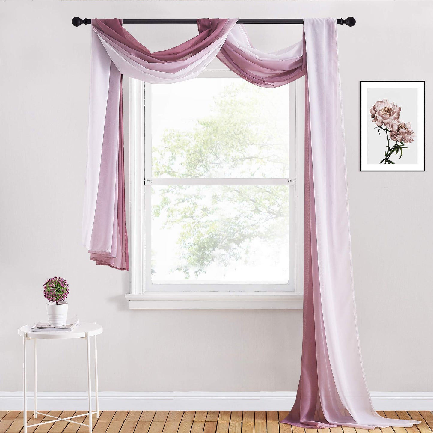 PONY DANCE Decorativa Boda Cortina Arco Gasa Visillo, Romántica Borgoña Sombra Traslúcida Suave Ventana Bufanda Cenefa para Grandes Eventos Exterior/Interior, 1 Panel, 548 x 152 cm