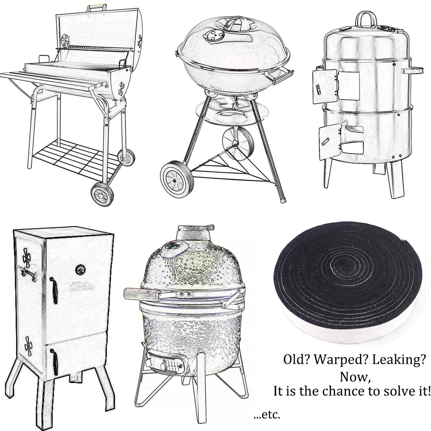 LANUCN Reemplazo de la Junta de la Parrilla de Ajuste para BBQ Kamado Big Green Egg BBQ Accesorios Set (15'x7/8''x1/8'' Negro)