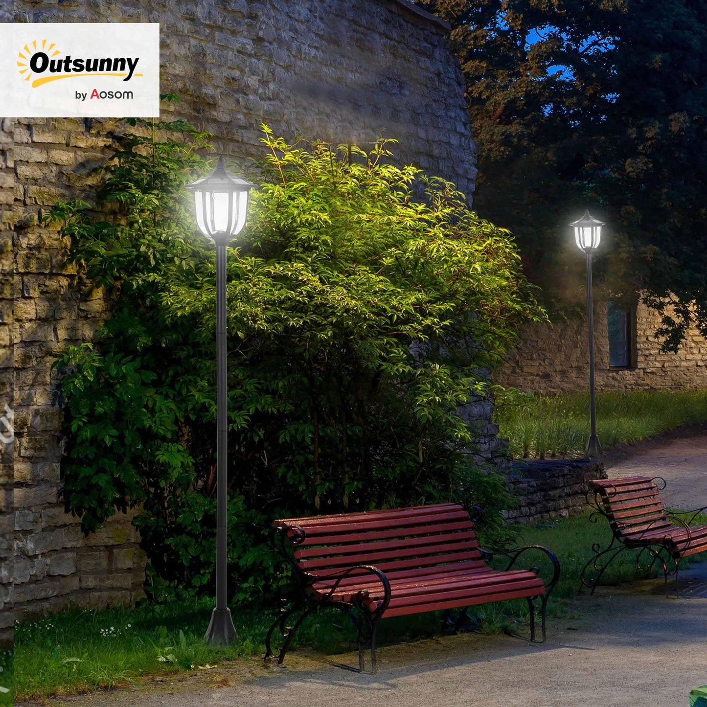 Outsunny Farola Solar con Panel Solar a Cargar Batería Protección al Ambiente 6 LED Perfecto para Noche Encendido Automático Autonomía de 6 Horas Instalar Fácil Negro Ø26,5 x 177cm