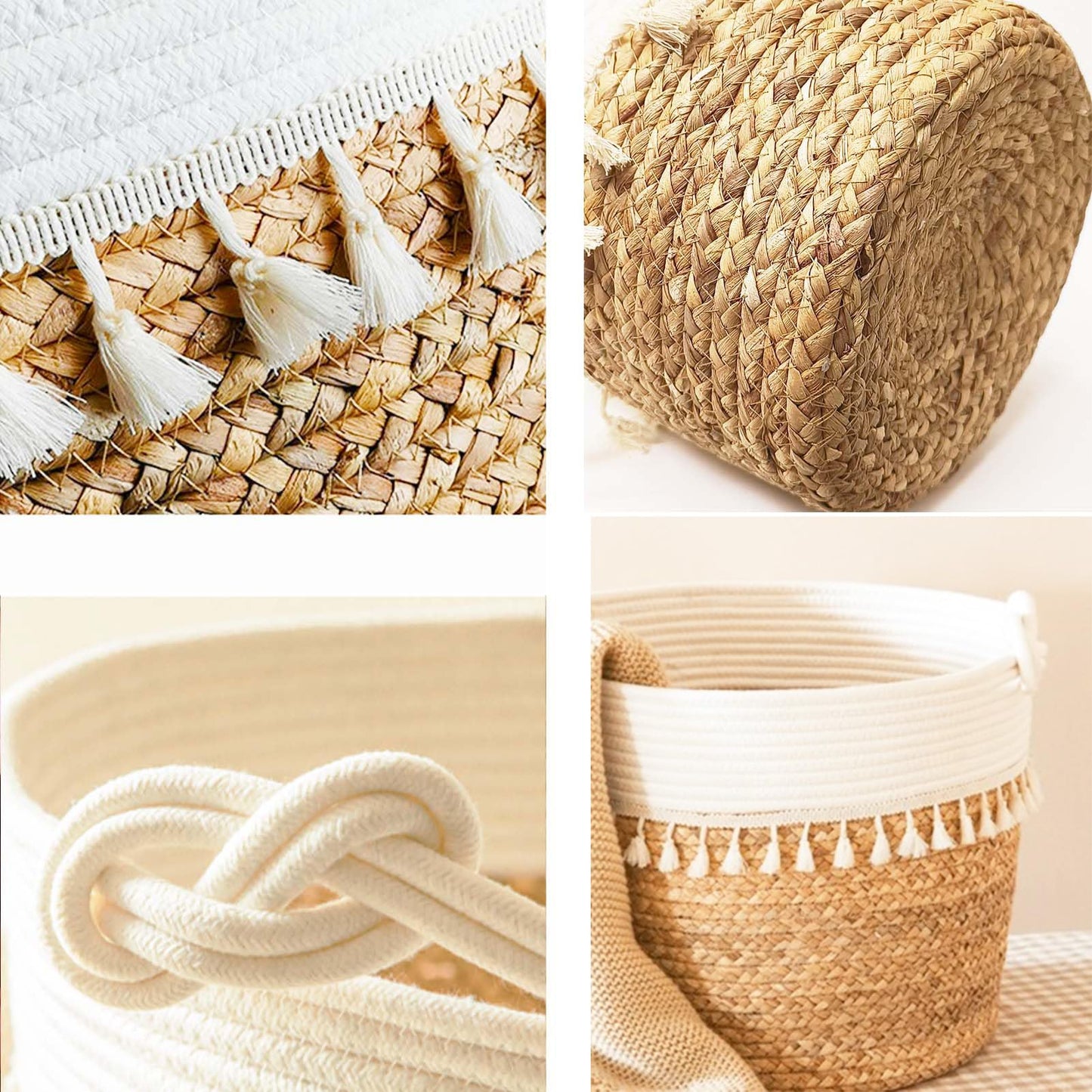 KMERCE 3pcs Cesta para Plantas, Macetero Mimbre, Macetas Decorativas Interior y Exterior, Cesto de jardín Seagrass con Asas, Cesta de Almacenamiento, Diámetro18cm,22cm,26cm