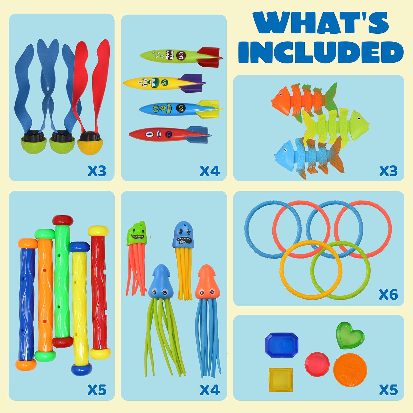 JOYIN 30pcs Juguetes de Buceo Juegos de Agua Verano Piscina Juguetes para Nadar bajo el Agua Conjunto Juguetes de Entrenamiento Torpedo Bandit