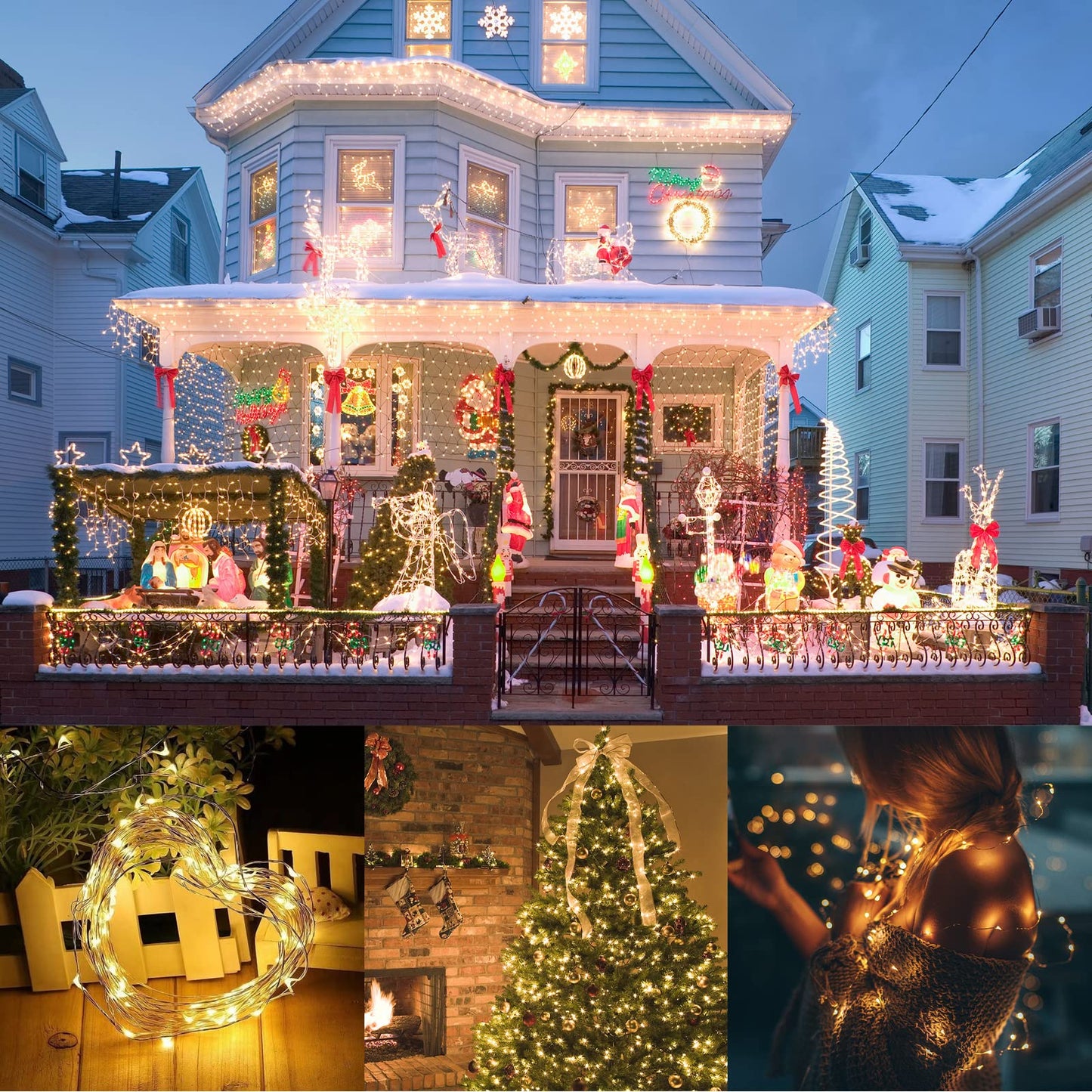 GHONLZIN Guirnaldas Luces Exterior Solar, 2 Paquete 150 Luces LED Solares Exteriores Jardin IP65 Impermeable con 8 Modos de Iluminación, 15M/49Ft Cadena de Luces Decoracion para Navidad,Jardines