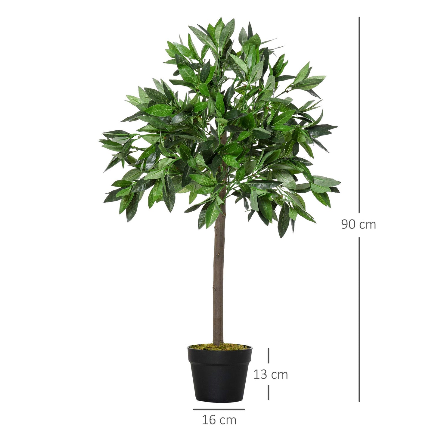 Outsunny 2 Plantas Artificiales de 90 cm de Altura Árboles de Laurel Decorativos con Maceta para Hogar Salón Uso en Interiores Verde