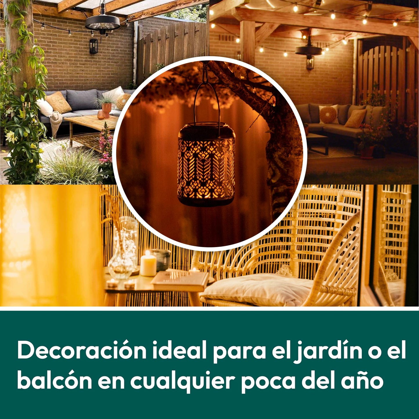 Gadgy Farolillos Solares Exterior | Juego De 2 | Farolas De Jardin y Terraza | Luces LED | Luz Solar de Metal Negro y Dorado | IP65 Impermeable
