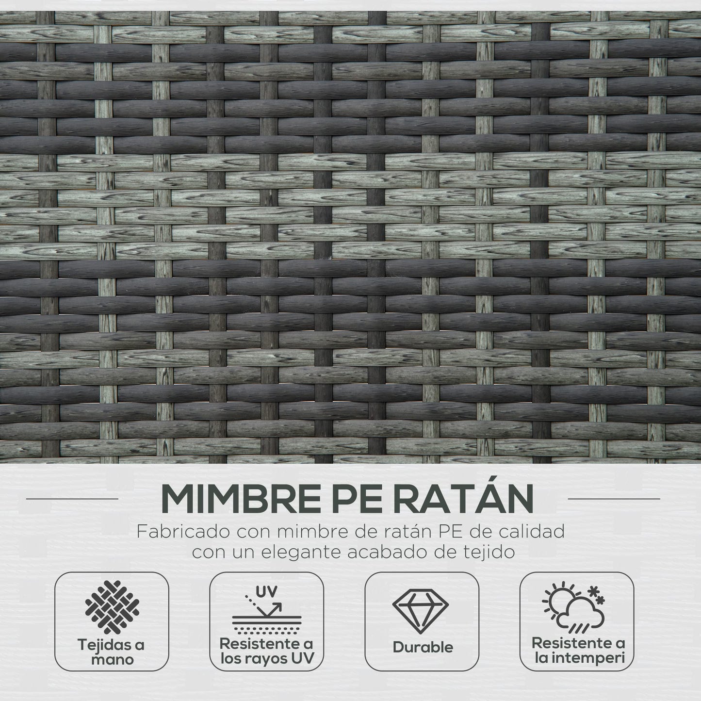 Outsunny Conjunto de Tumbona Exterior de Ratán 2 Plazas con Cojines Acolchados Resistente al Agua con Respaldo Regulable de 5 Niveles Soporta 220 kg 195x120x28 cm Gris