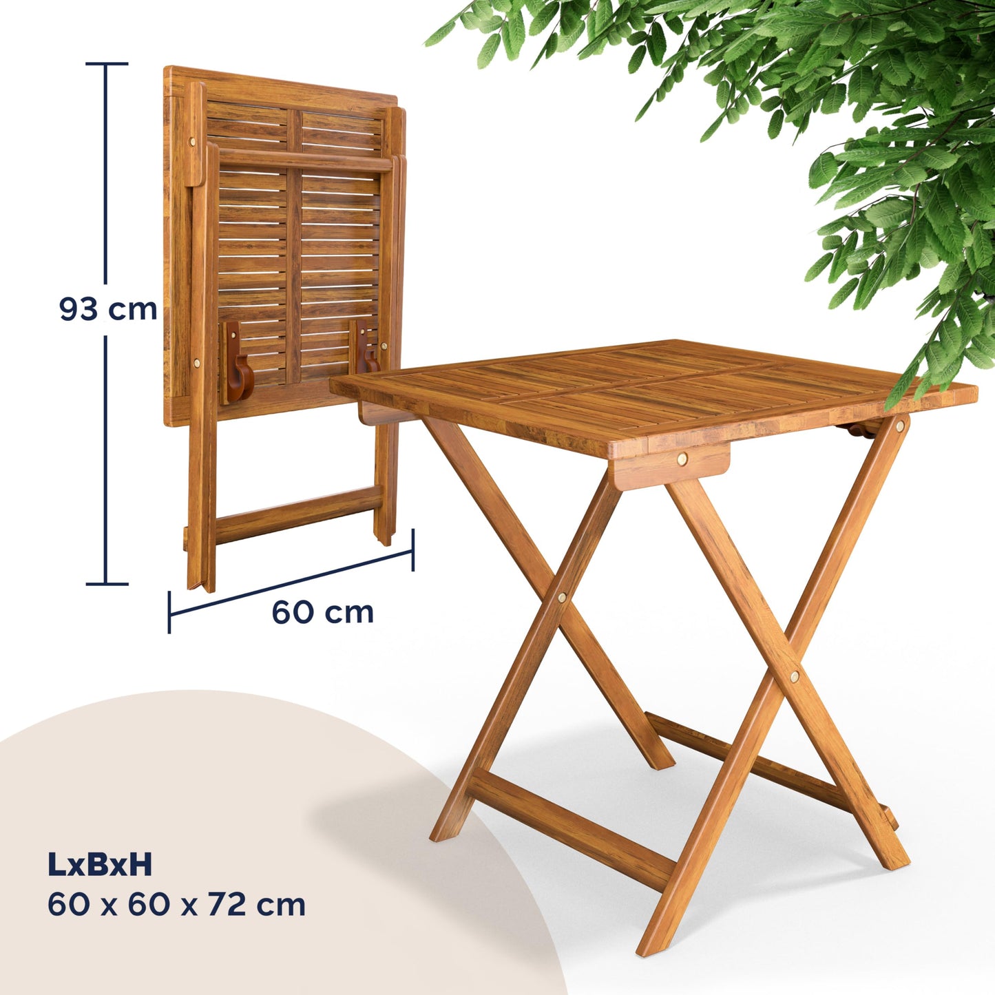 CASARIA® Set Muebles de Balcón 3 Pzs Mesa 2 Sillas Plegables Juego Completo Jardín Terraza Madera Acacia
