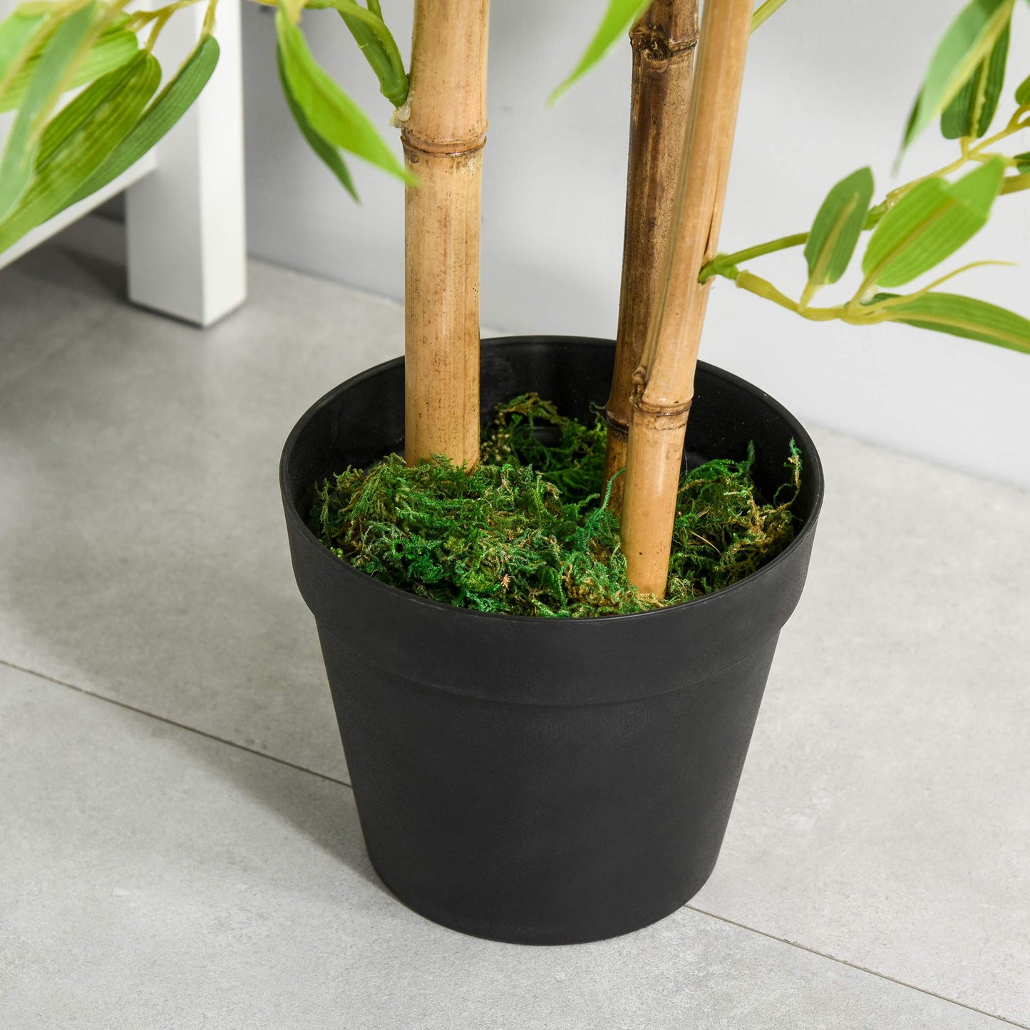 Outsunny Planta Artificial de Bambú 120 cm Árbol Artificial en Maceta Decorativa para Interior Exterior Hogar Salón Oficina Ø15,5x120 cm Verde