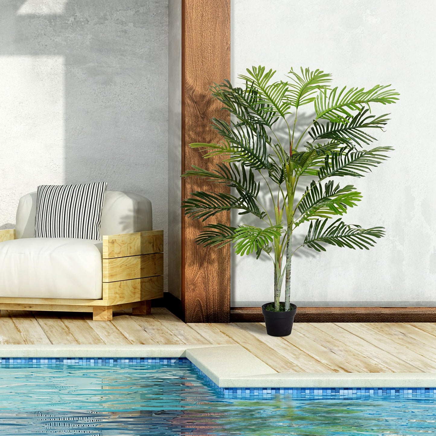Outsunny Planta Artificial Palmera 150 cm Árbol Artificial con Maceta y Musgo para Decoración Interior y Exterior Salón Oficina Balcón Ø18x150 cm Verde