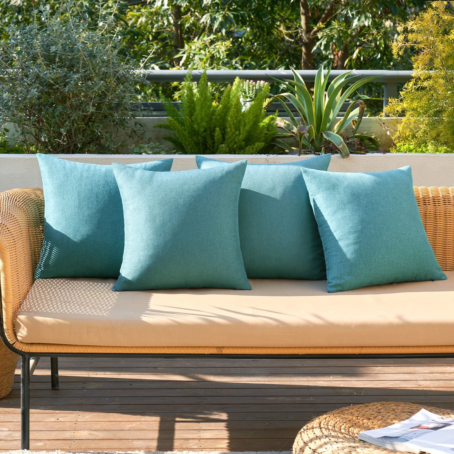 MIULEE Funda de Cojines Exterior Impermeable Fundas de Almohada Sofa Decorativo Lino de Imitación Duradero Cremallera Oculta para Jardin Terraza Salon Silla Cama Oficina 45x45cm 4 Piezas Azul Claro