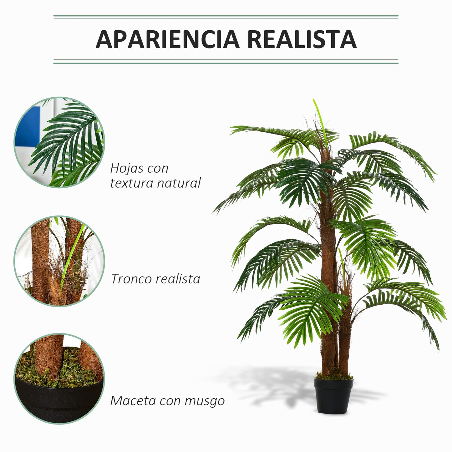 Outsunny Planta Artificial en Maceta Altura 123 cm Árbol Artificial para Decoración Hogar Oficina y Exterior Verde