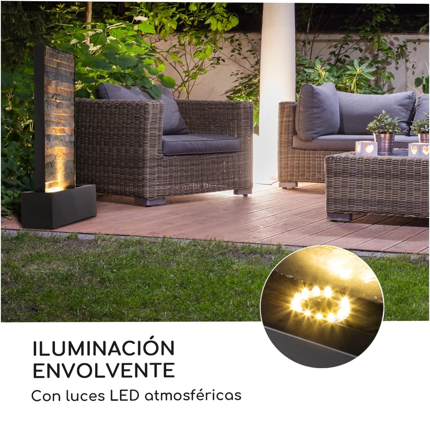 Blumfeldt Raincastle - Fuente para Patio, Circulación Continua del Agua en Circuito Cerrado, 8W, Certificado de protección IPX8, Metal zincado, estética ladrillo, Interior y Exterior, Gris