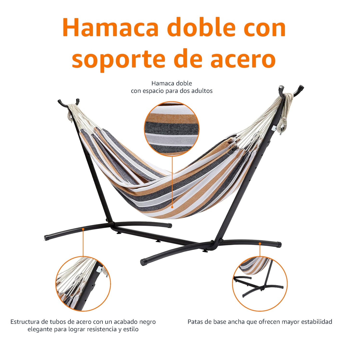Amazon Basics - medianas Hamaca de tela con soporte, Abigarrado, 300 x 117 x 100 cm