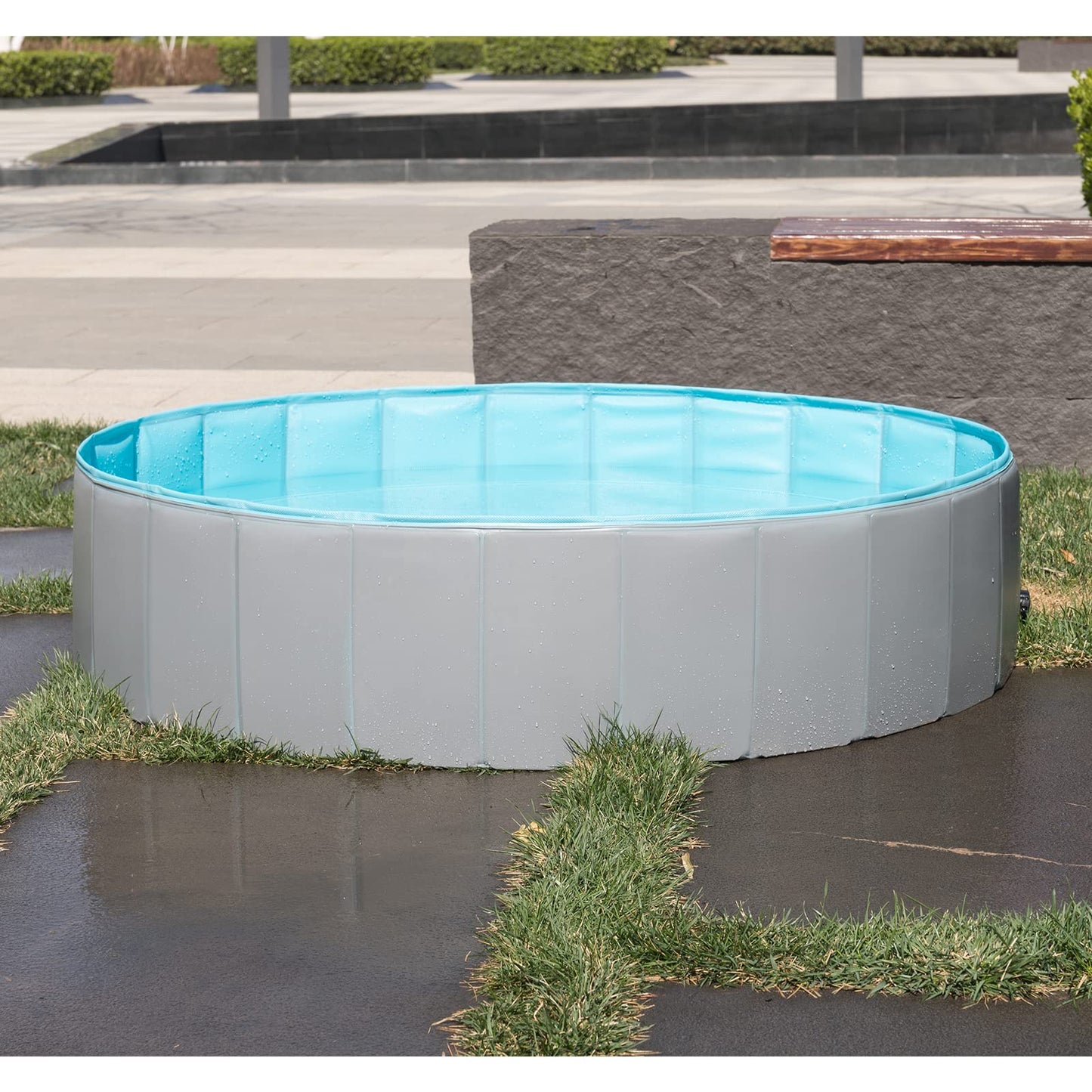 EUGAD Piscina para Perros Portátil Piscina para Mascotas Gatos Bañera Plegable para Perros Grande Antideslizante con PVC Natación Piscina para Mascotas Gris Claro 160x30cm