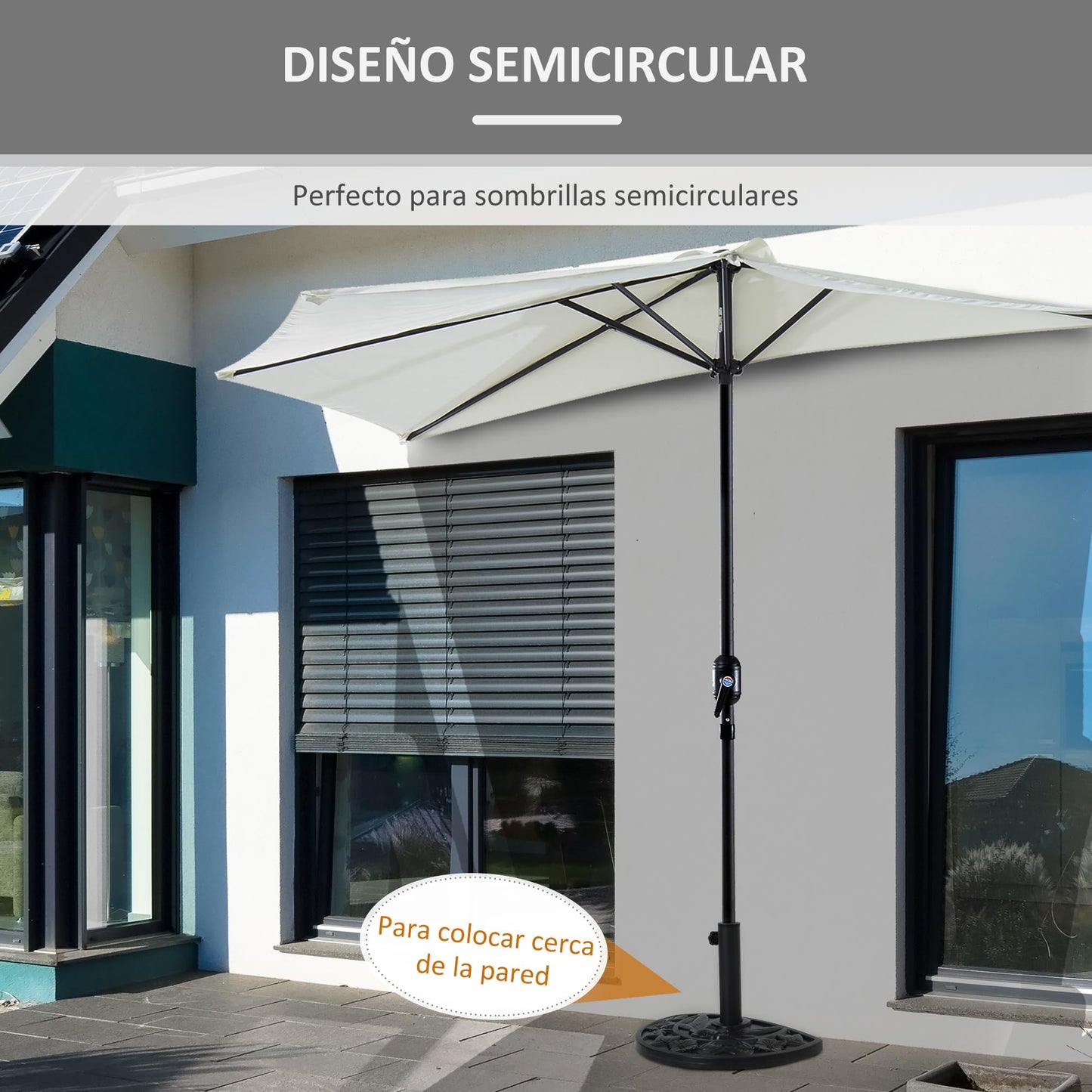 Outsunny Base para Sombrilla Semicircular Peso 9 kg Soporte Parasol de Jardín Apto para Mástil de 35mm/38mm/48mm Relleno de Cemento para Terraza Patio 50x32x32 cm Negro