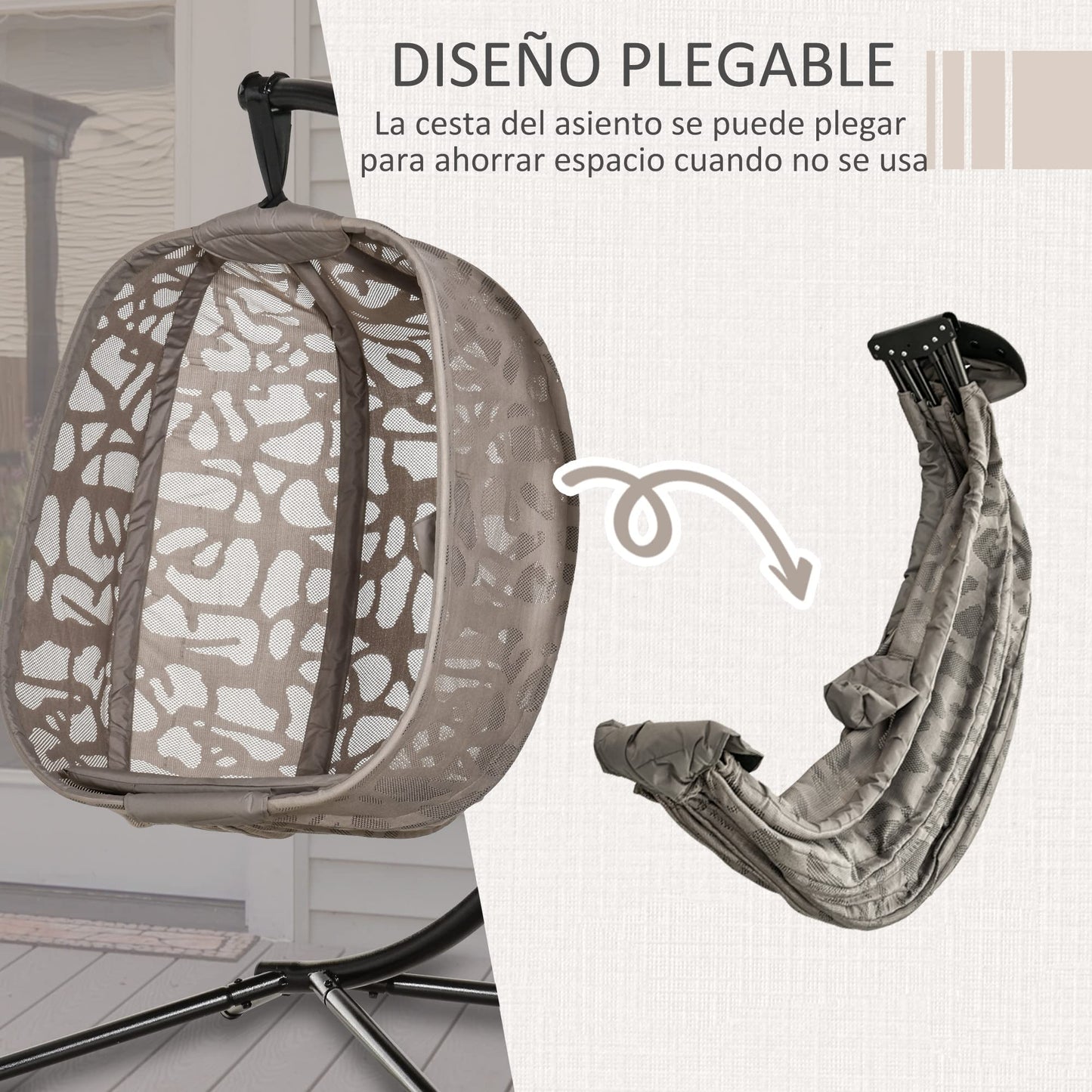 Outsunny Silla Colgante con Soporte de Acero Sillón Colgante Hamaca con Cesta Plegable y Cojines para Interiores y Exterior Carga 120 kg 126x96x172 cm Marrón
