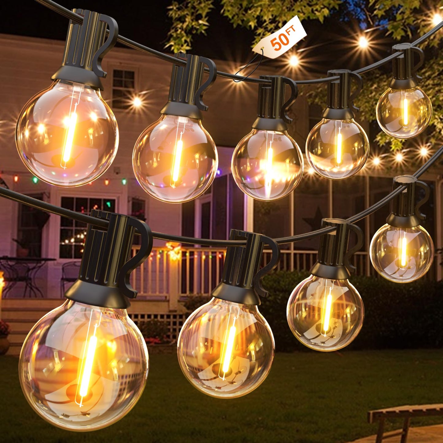 GLUROO 15M Guirnaldas Luminosas de Exterior, Cadena de Luces Exterior con 26 Bombillas E12 de Plástico Inastillable G40, Impermeable IP45 Guirnaldas Luces LED para de Jardines Patios Bares Fiestas