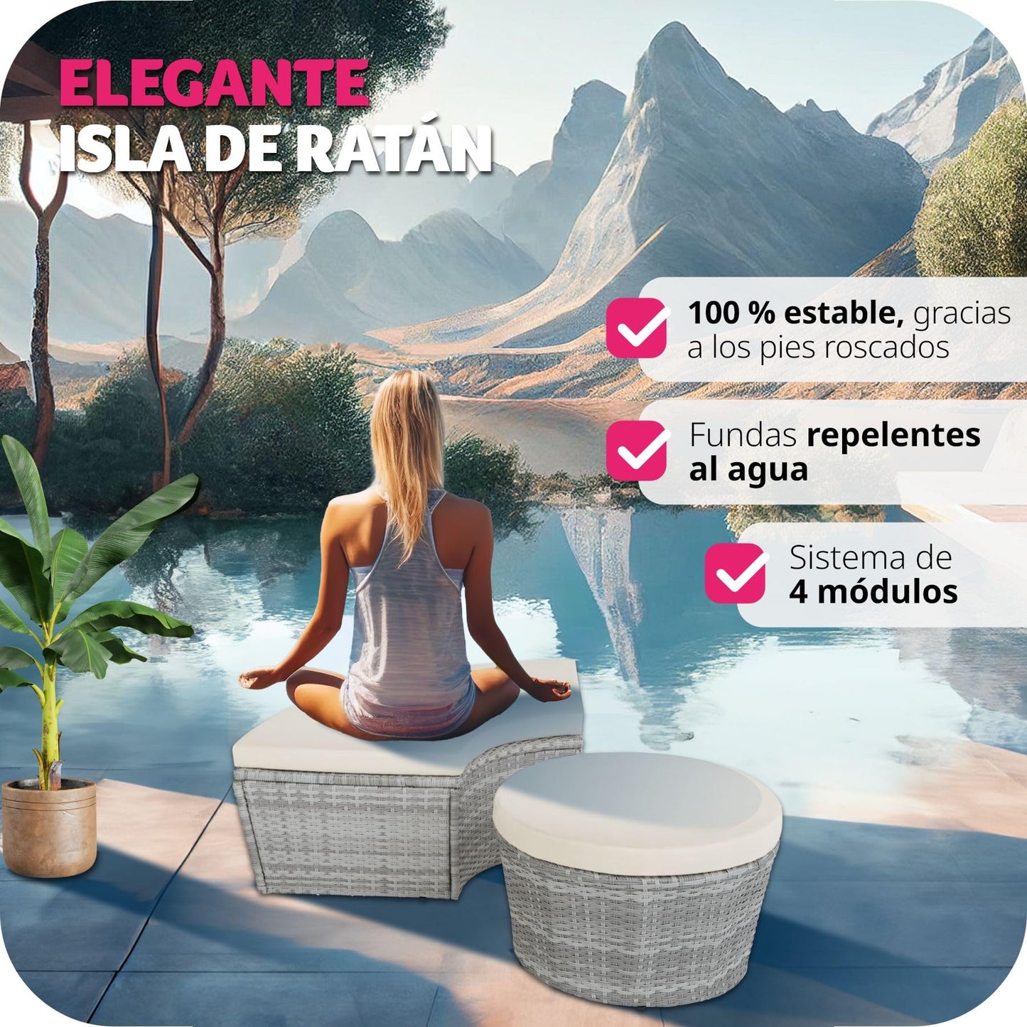 TecTake® Isla de Ratán con Cojines, Conjunto Jardín con Toldo Corredizo Plegable, Muebles Jardín Exterior con Estructura en Acero y Resistente a la Intemperie, Conjunto Terraza Combinable - Gris Claro