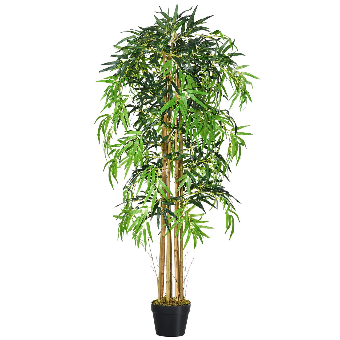 Outsunny Bambú Artificial 150cm con Maceta Árbol Planta Sintética Realista Decorativa para Casa Jardín Oficina Ø18x150 cm Verde