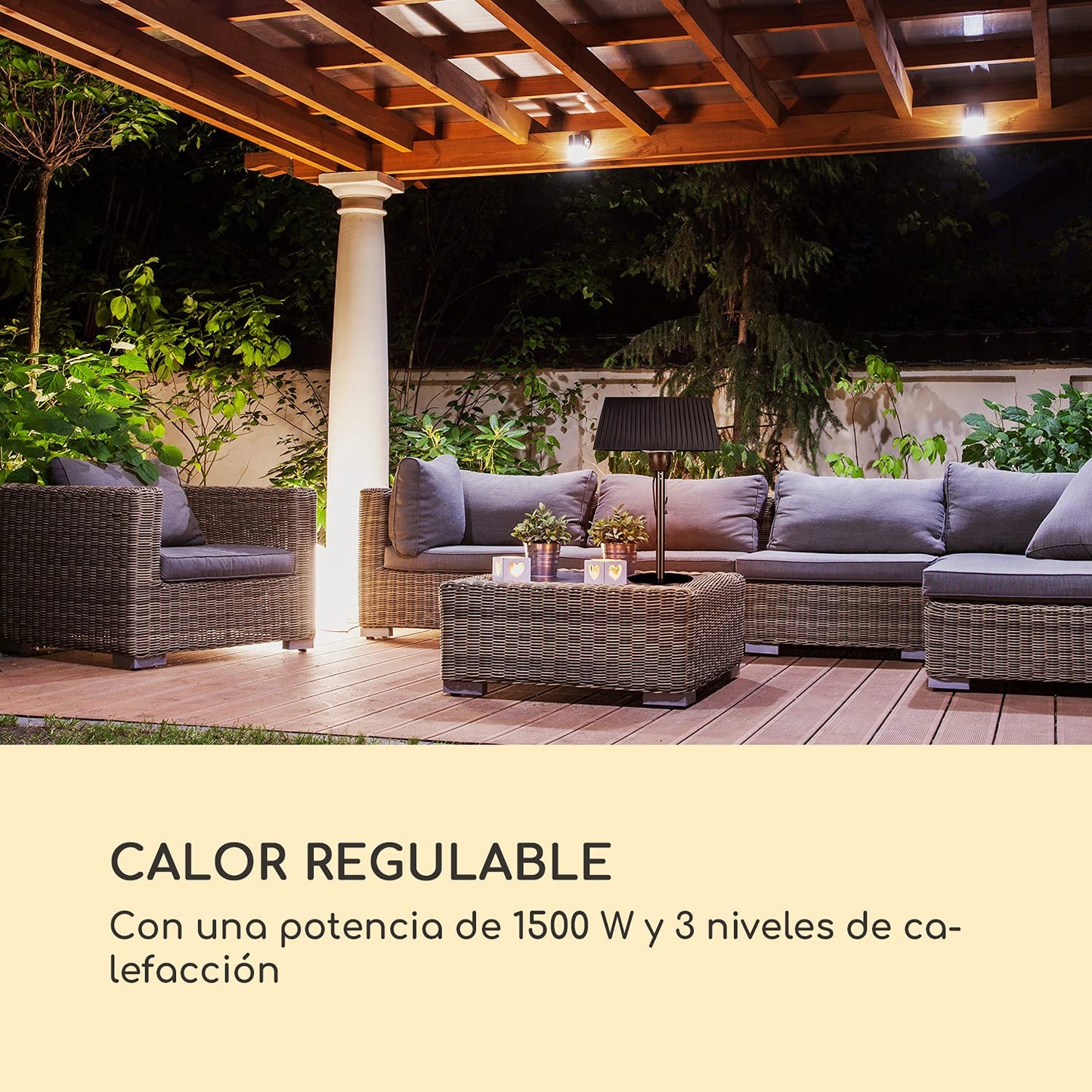 blumfeldt Loras Style - Calefactor eléctrico infrarrojo, Potencia de 1500 W, hasta 30 m², Sistema ComfortHeat, Cuerda de tracción, Pantalla con Cubierta de Tela, Negro