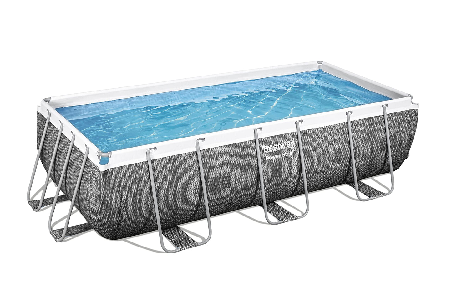 Bestway Power Steel Deluxe Frame Pool - Piscina Rectangular con Marco de Acero Estable, Juego Completo, Aspecto de ratán, Color marrón, 404 x 201 x 100 cm