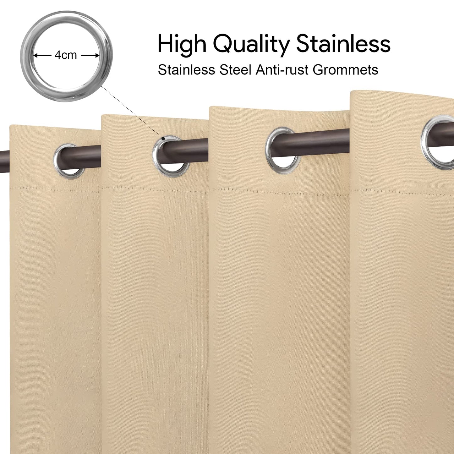 Cortinas Terraza Exterior, Cortina para Exteriores Impermeable con Anillos, Cortinas Exterior Terraza Adecuada para Balcones, Pérgolas y Terrazas (132 * 215 cm, Beige)