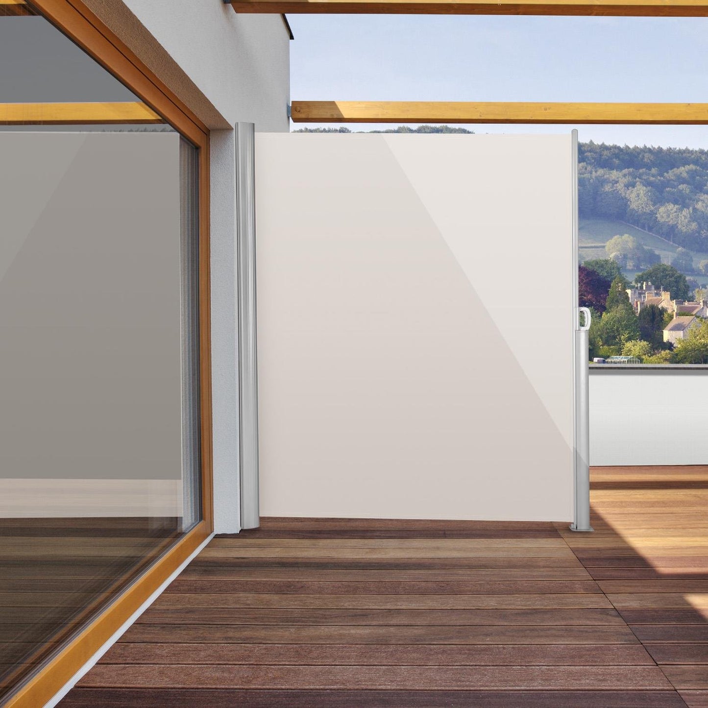 blumfeldt Bari 320 Cortavientos Jardin toldo Lateral terraza Enrollable (Superficie Lona 300x200cm, Mecanismo Muelle desplegable, Incluye Material de Montaje, Sombra Cuadro Aluminio, Tela Beis Crema)