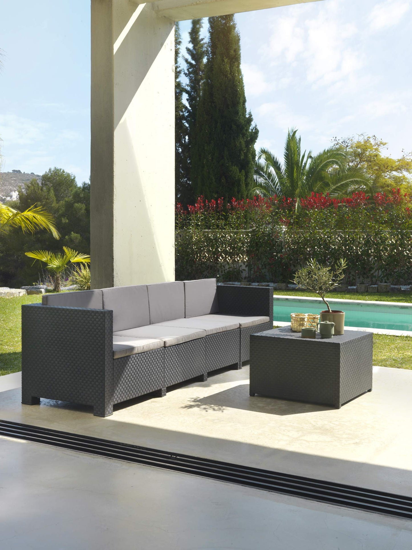 Shaf - Verona | Set Muebles de Salon Exterior Modular - Conjunto Muebles Jardin Exterior 4 Plazas | Fabricado en España con Materiales Reciclados - Color Grafito