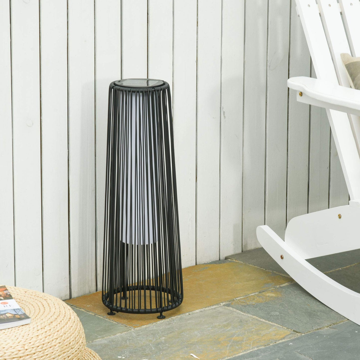 Outsunny Lámpara de Pie de Mimbre Ratán de Energía Solar con LED 0,8 W Interruptor de Control de Luz Automático Decoración para Exterior Ø21,5x61 cm Marrón
