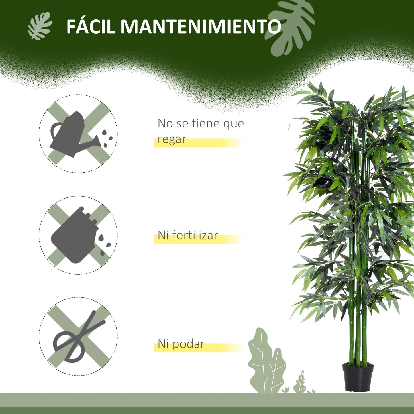 Outsunny Bambú Artificial 180 cm con Cañas Naturales Planta Artificial con Maceta Árbol Decorativo para Hogar Salón Oficina Verde