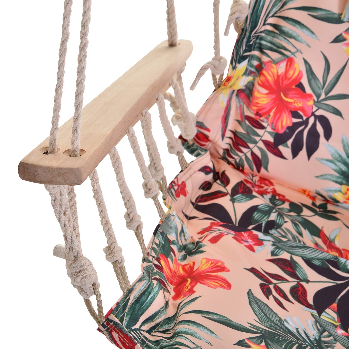 Outsunny Silla Colgante Estampado Floral Hamaca con Cojín Reposacabezas para Interior Exterior 100x106 cm Carga Máx. 100 kg