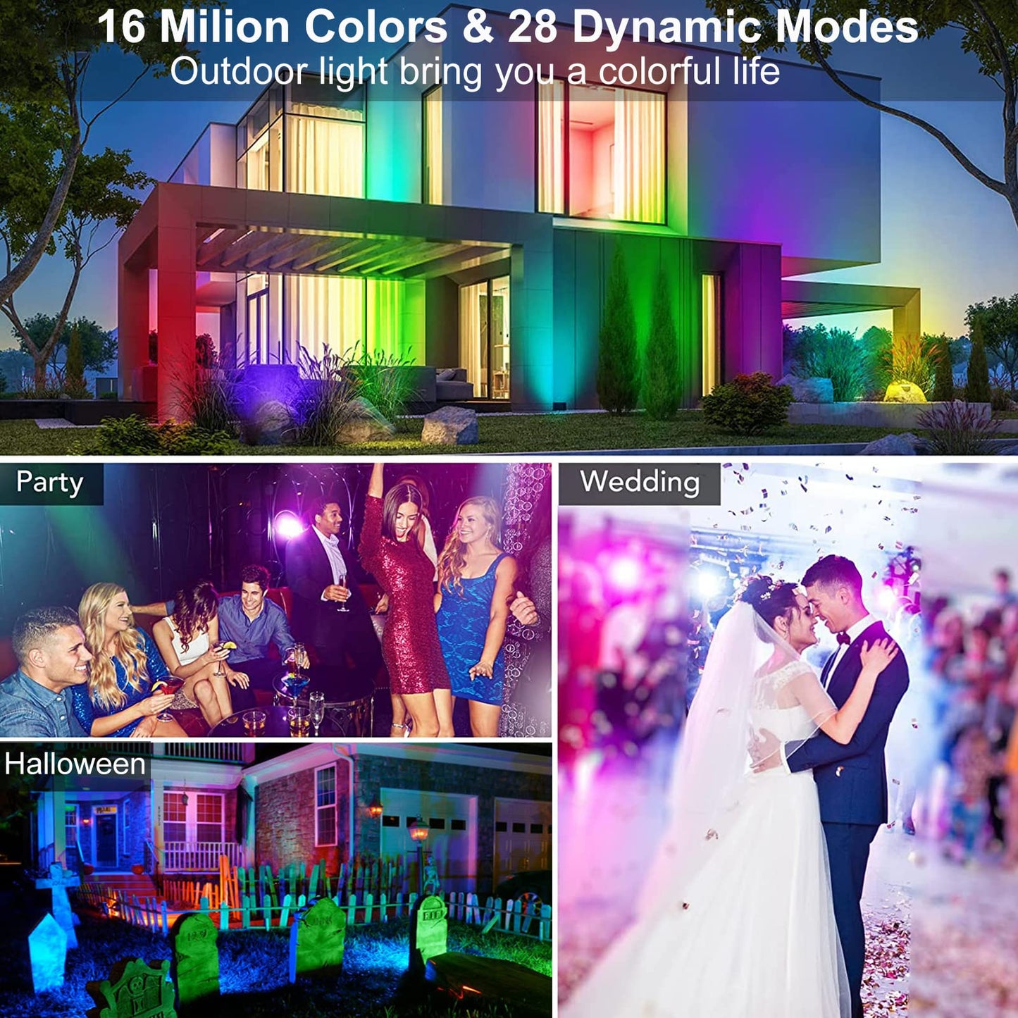 Foco LED RGB Exterior 50W, Indmird 2 Piezas Luz LED RGB de Pared con APP Bluetooth y Control Remoto, IP66 Impermeable Barras de Luz RGB de 16 Colore Proyector LED Para Interior Jardín Fiesta Halloween