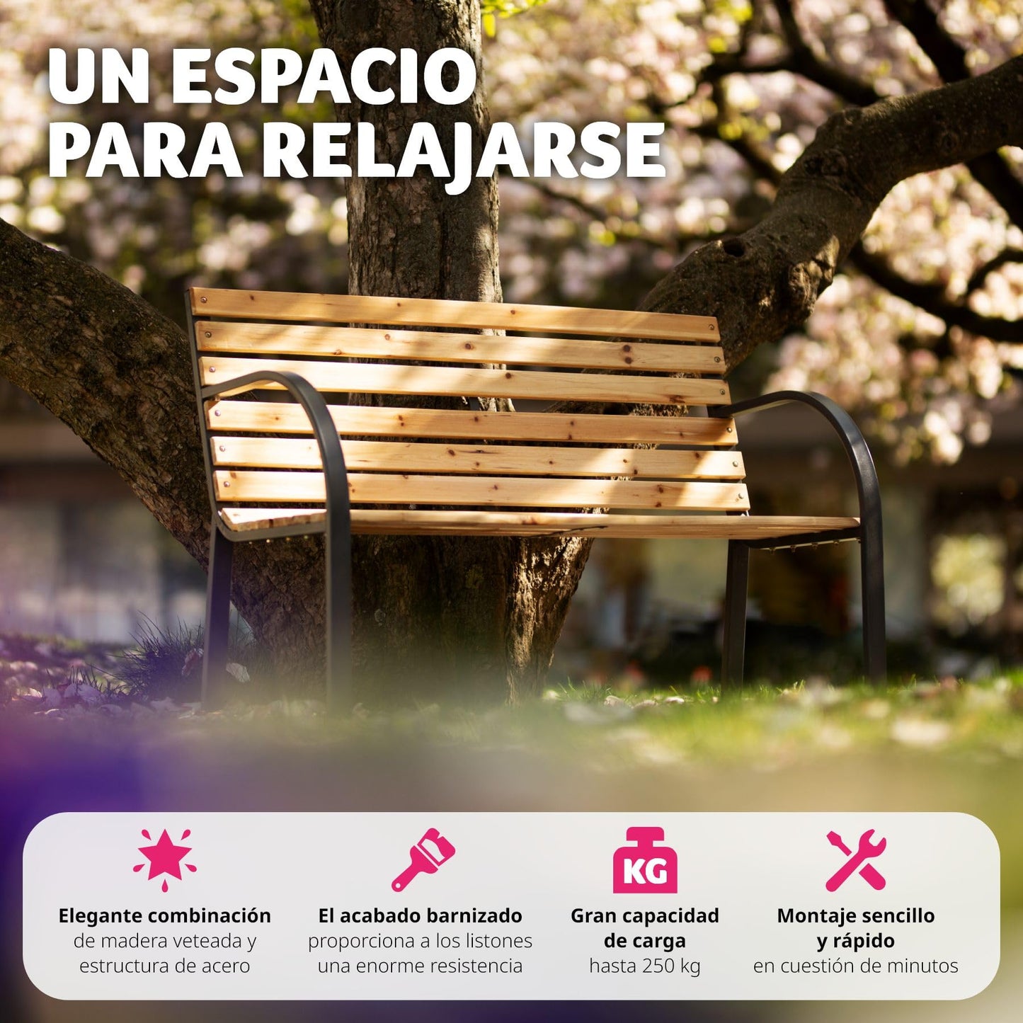TecTake® Banco de Jardín Exterior, Madera Lacada y Hierro Fundido, Diseño Elegante, Resistente y Estable, Patio y Terraza - Tradicional