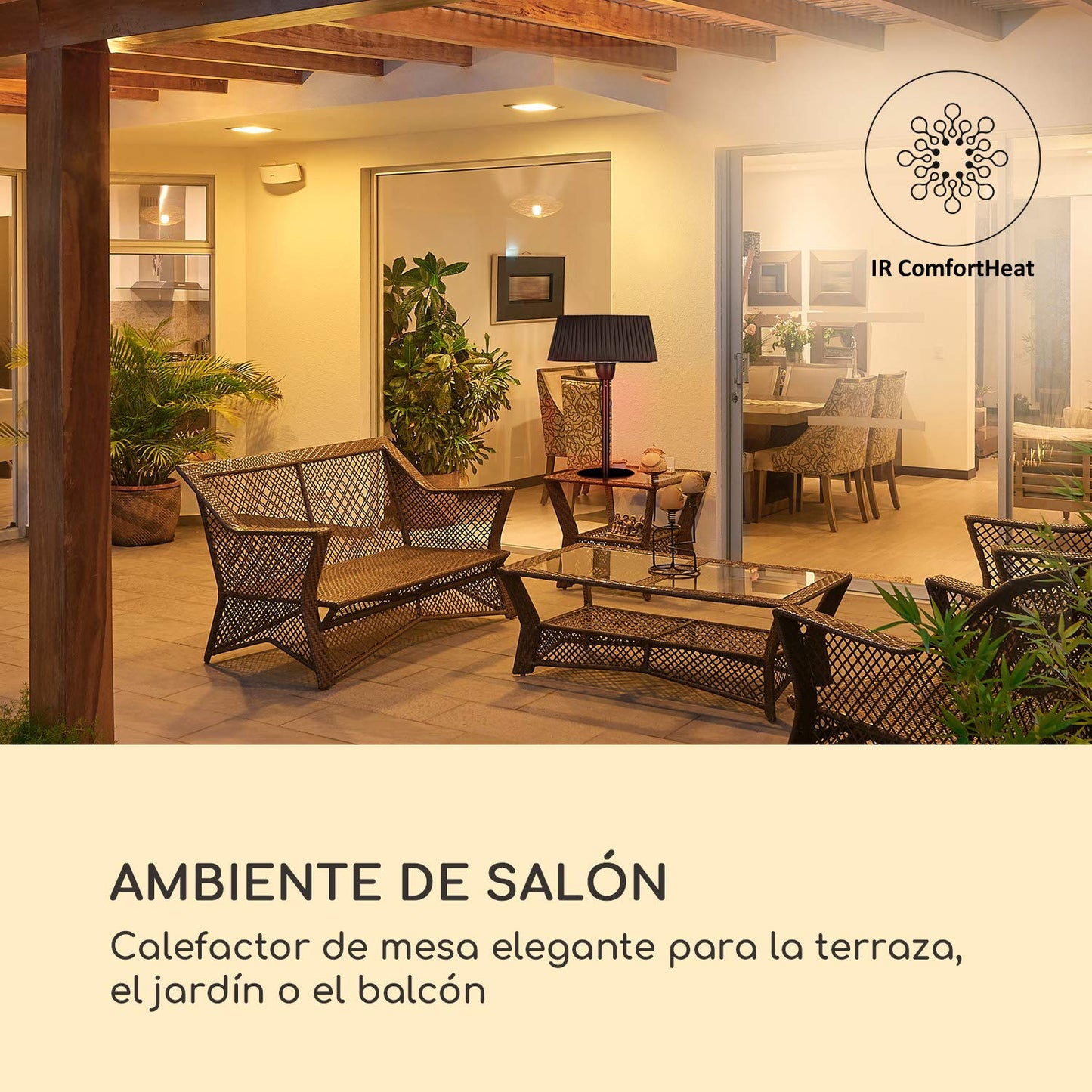blumfeldt Loras Style - Calefactor eléctrico infrarrojo, Potencia de 1500 W, hasta 30 m², Sistema ComfortHeat, Cuerda de tracción, Pantalla con Cubierta de Tela, Negro
