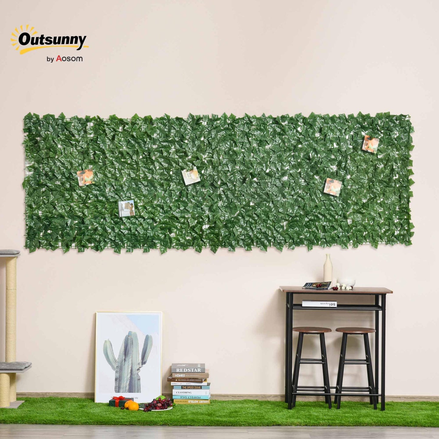 Outsunny Seto Artificial Ocultación Jardín en Rollo 3x1 m Pantalla de Valla de Privacidad de Hiedra Artificial para Terraza Balcón Exterior Decoración de Hojas Verde