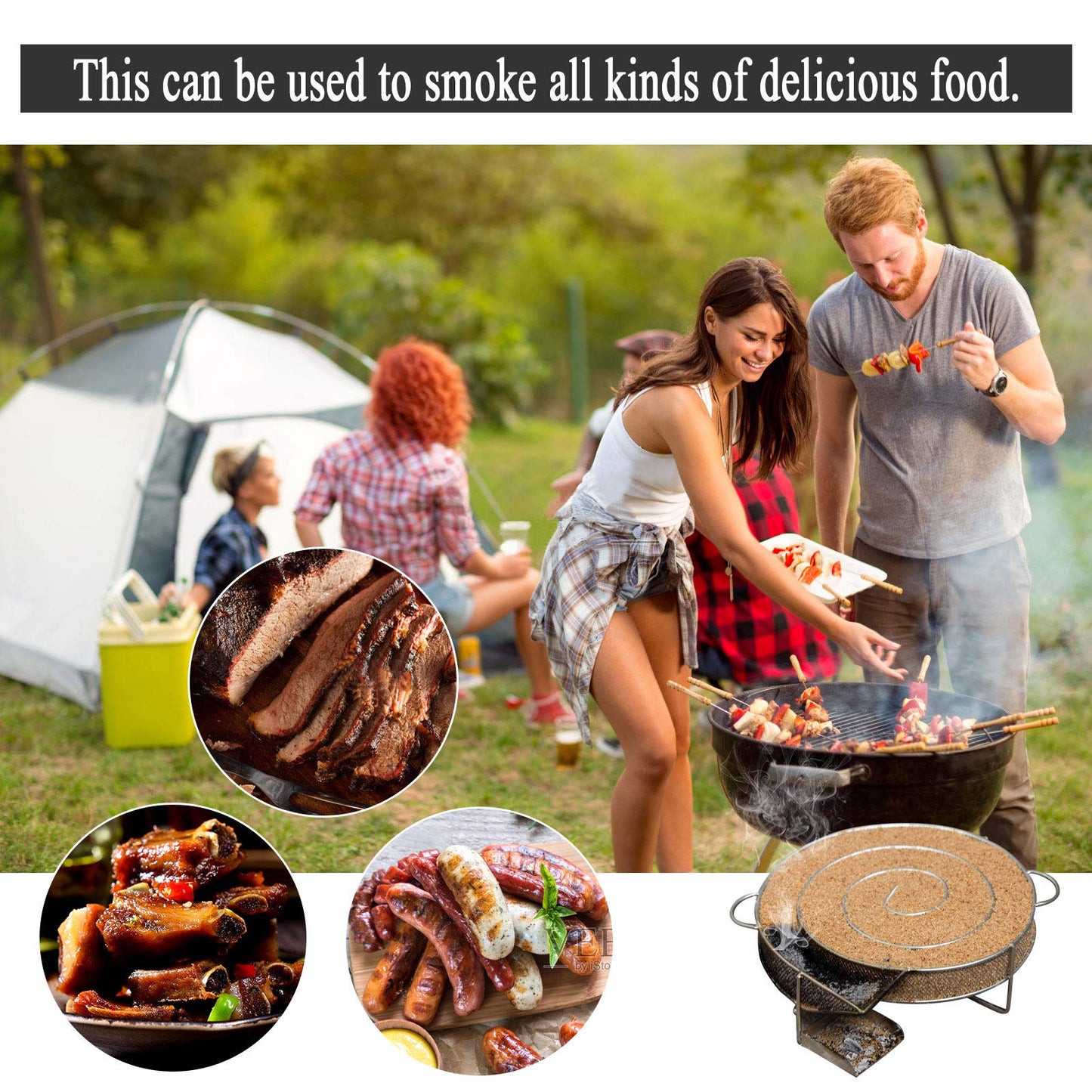 LIHAO Generador de Humo Frío Cocina Ahumador de Acero Inoxidable para Barbacoa Carne Pescado (con Forma Redonda)