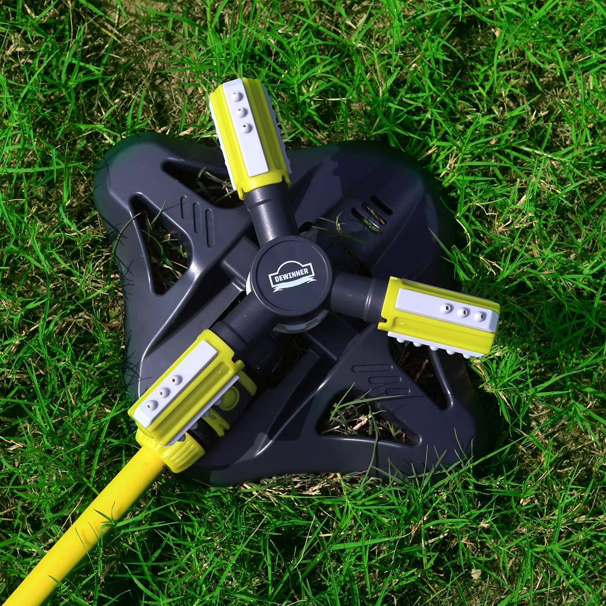 DEWINNER Aspersor de Jardín Automático, Aspersor Giratorio de Césped de 360 °, Suministros de Jardinería Ajustables, Sistema de Riego con Boquilla de 3 Brazos para Equipos