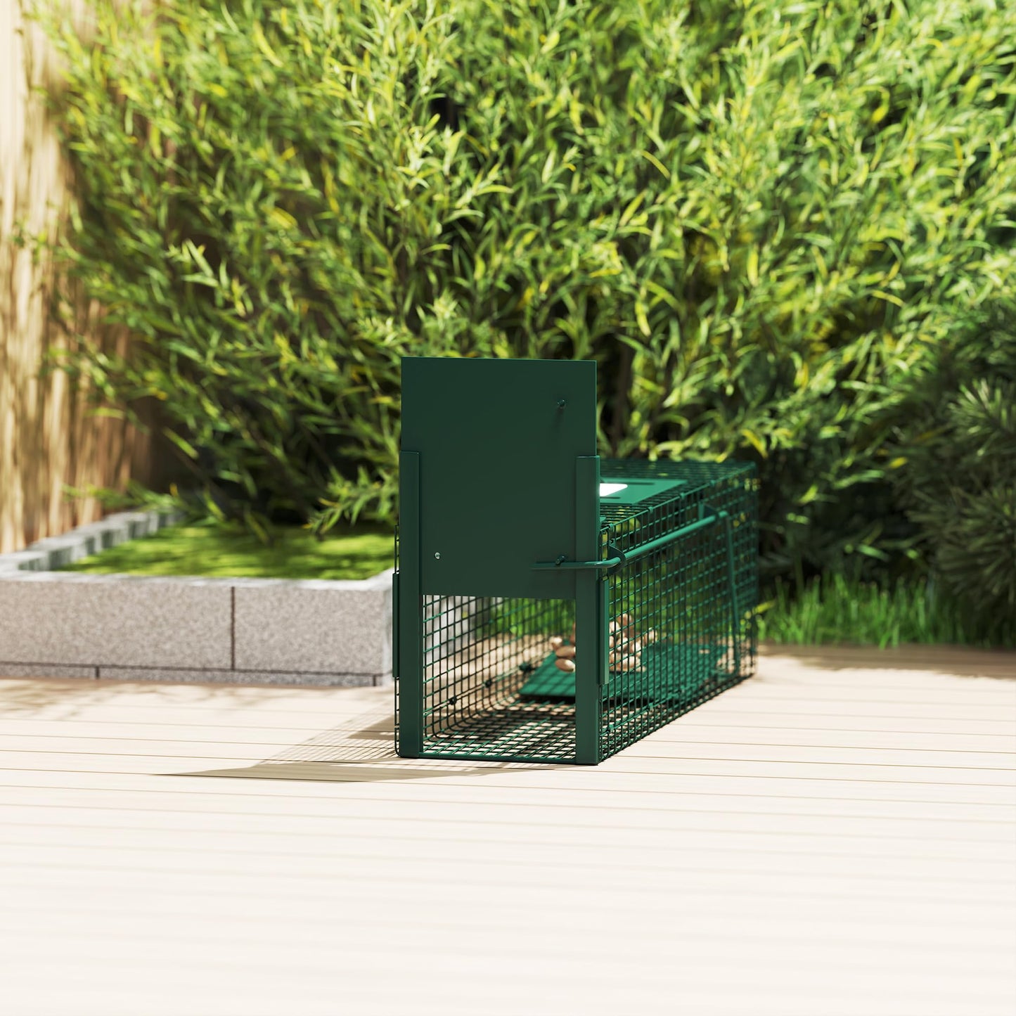 Outsunny Trampa para Animales Vivos con Puerta Jaula de Captura Metálica con Asa para Conejos Visones Pequeños 60x18x20 cm Verde Oscuro