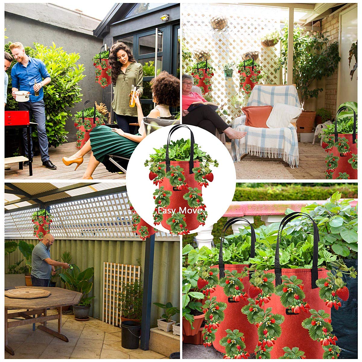 Ulikey 2Pcs Bolsas de Cultivo de Fresa, 3 Gallones Bolsa para Plantas Fresas Bolsa de Macetas Colgantes con Asas No Tejidos Transpirables con 13 Agujeros para Papas, Tomates y Fresas (2pcs - Rojo)