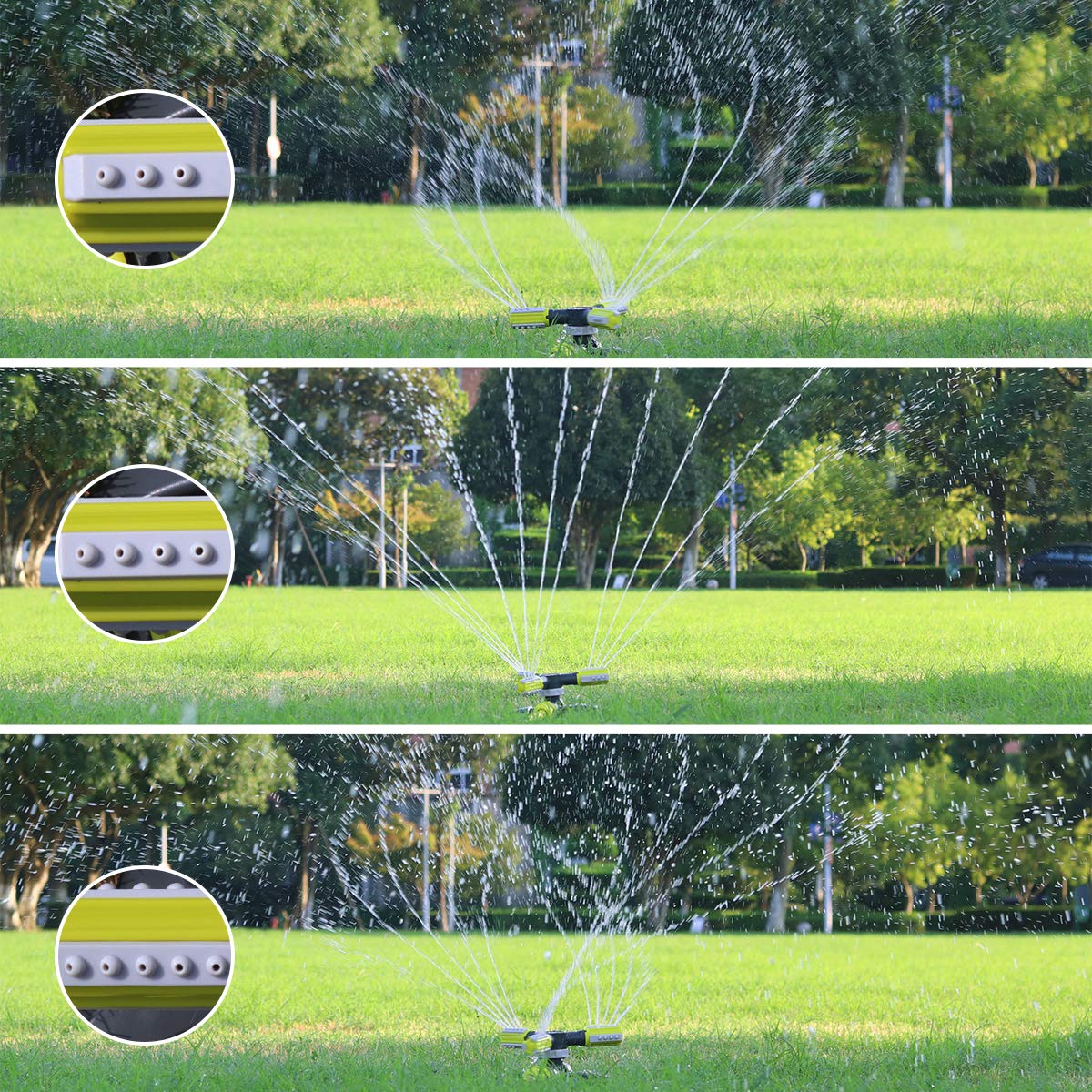 DEWINNER Aspersor de Jardín Automático, Aspersor Giratorio de Césped de 360 °, Suministros de Jardinería Ajustables, Sistema de Riego con Boquilla de 3 Brazos para Equipos